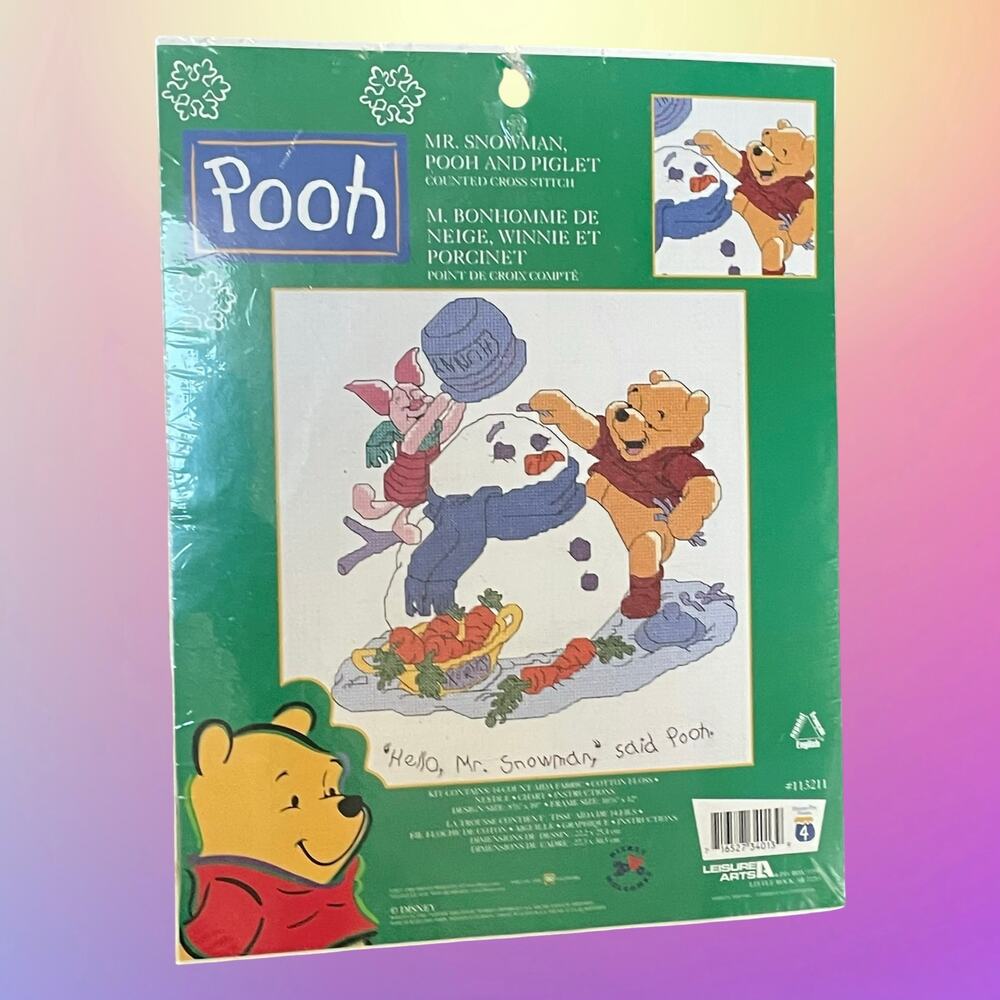 Disney Winnie The Pooh Christmas Snowman Piglet Counted Cross Stitch Kit New DIY